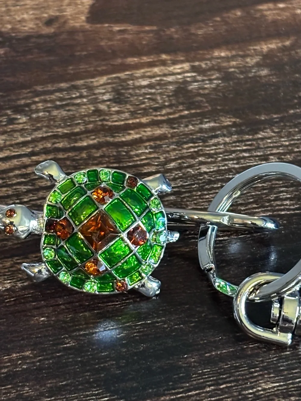 Crystal Mosaic Turtle Keychain Bag Charm in Green & Amber
